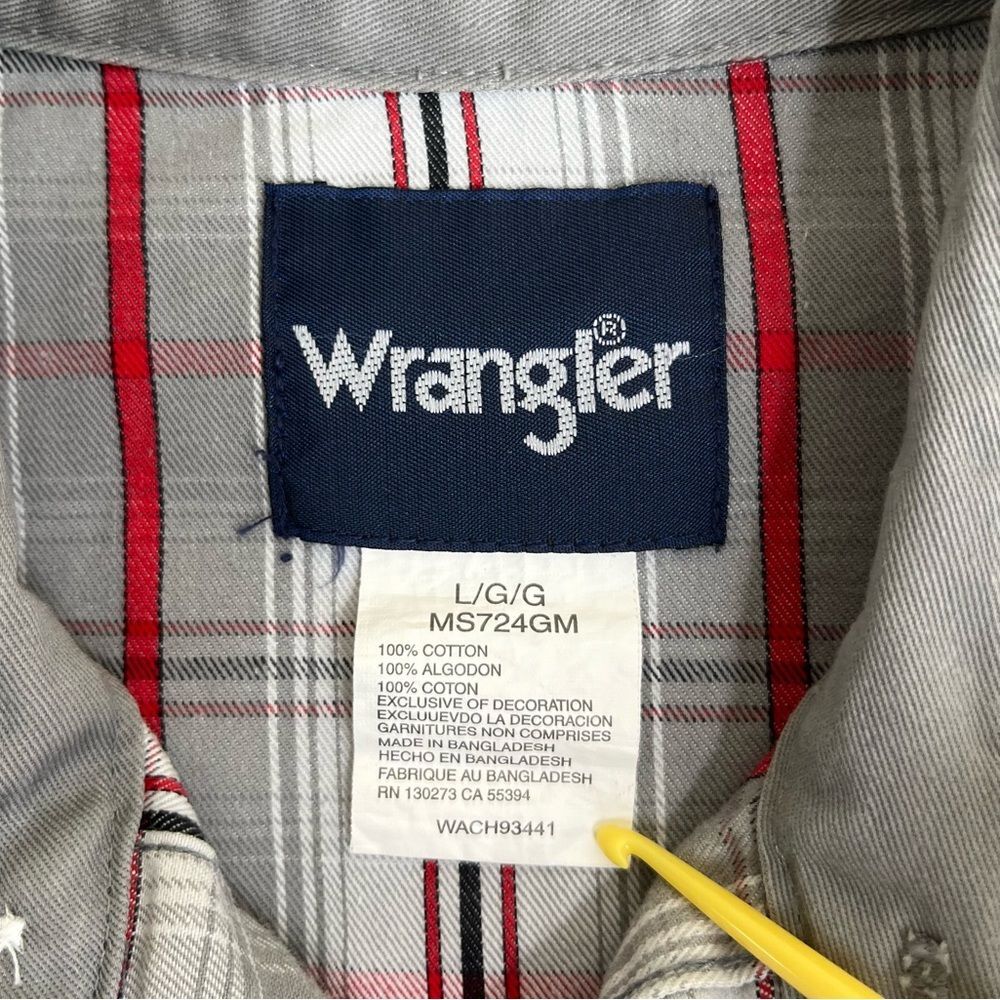 Wrangler Brushpopper Plaid Gray Red Pearl Snap Long Sleeve Shirt Men Size Large - Picture 7 of 13